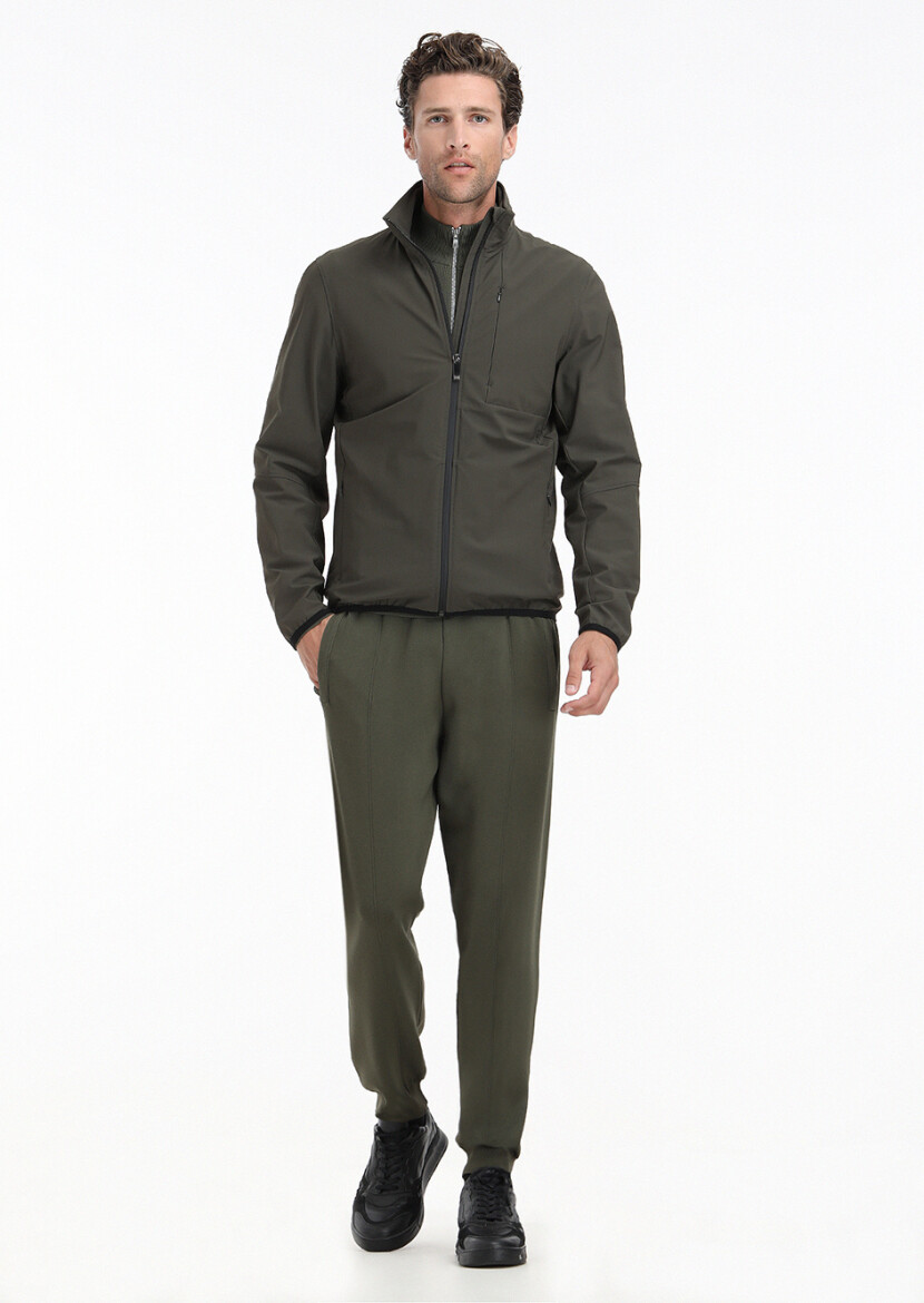 Haki Regular Fit Gizli Kapüşon Casual Dokuma Mont - 1