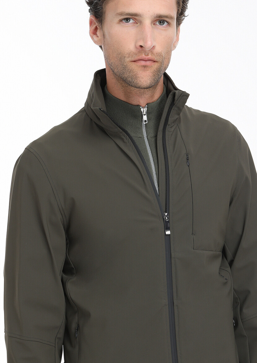 Haki Regular Fit Gizli Kapüşon Casual Dokuma Mont - 3