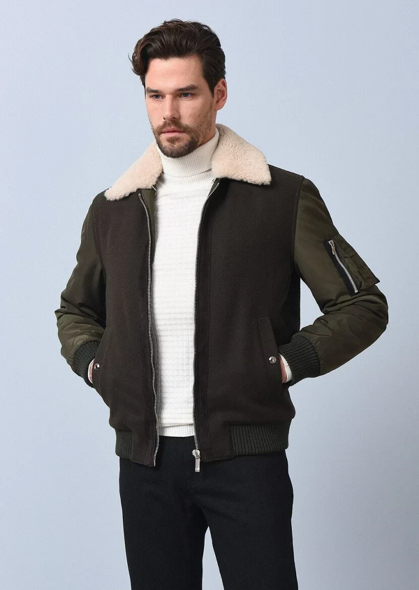 Haki Regular Fit Gömlek Yaka Casual Dokuma Mont - 1