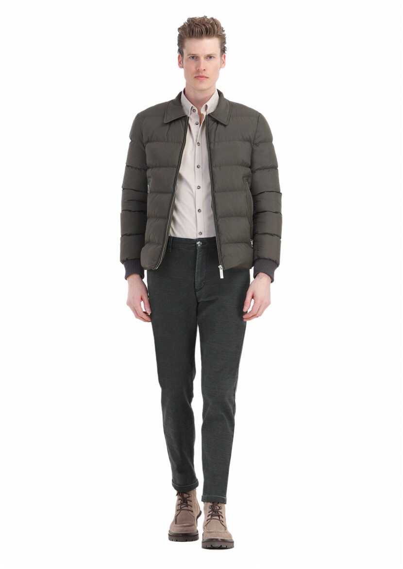 Haki Regular Fit Gömlek Yaka Casual Dokuma Mont - 2