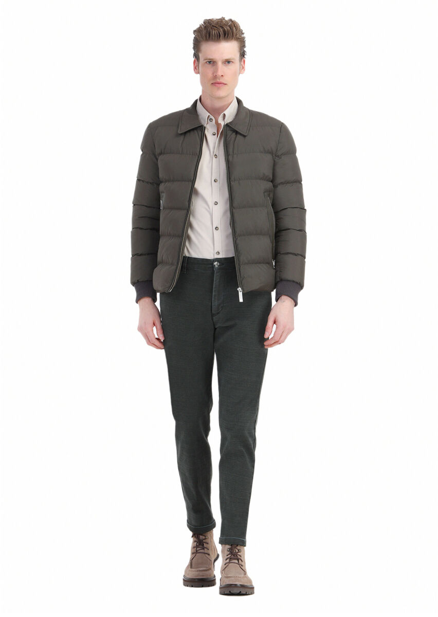 Haki Regular Fit Gömlek Yaka Casual Dokuma Mont - 2