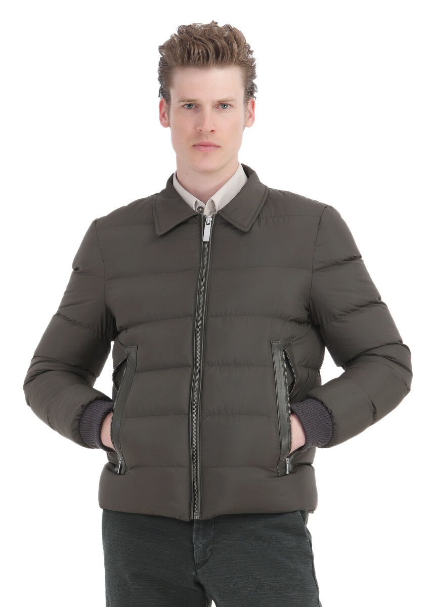 Haki Regular Fit Gömlek Yaka Casual Dokuma Mont - 3