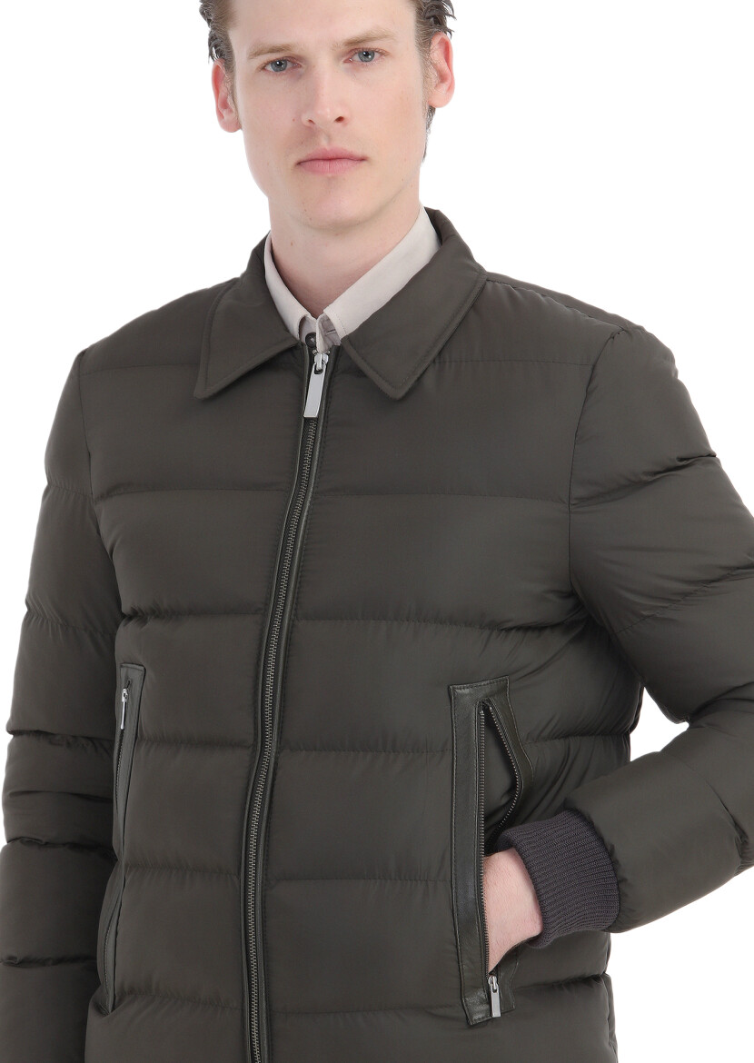 Haki Regular Fit Gömlek Yaka Casual Dokuma Mont - 4