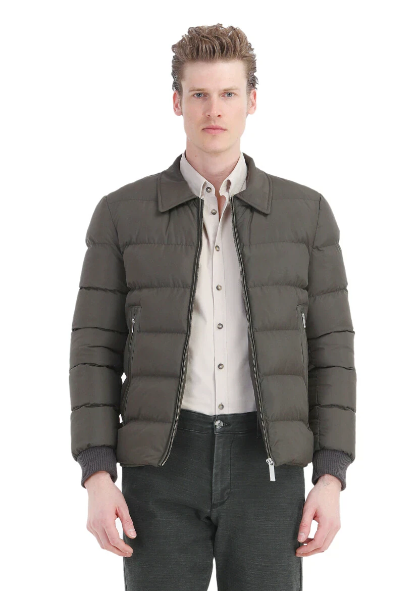 Haki Regular Fit Gömlek Yaka Casual Dokuma Mont - 1