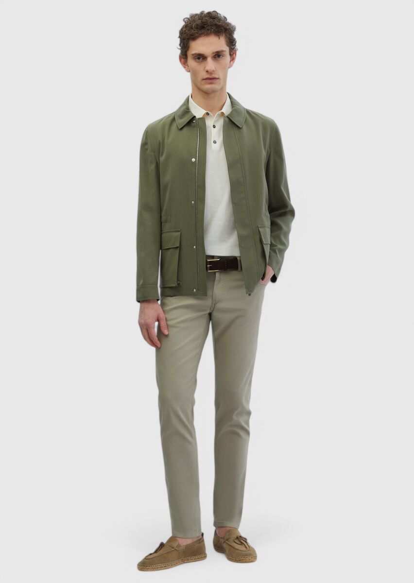 Haki Regular Fit Gömlek Yaka Casual Dokuma Mont - 2