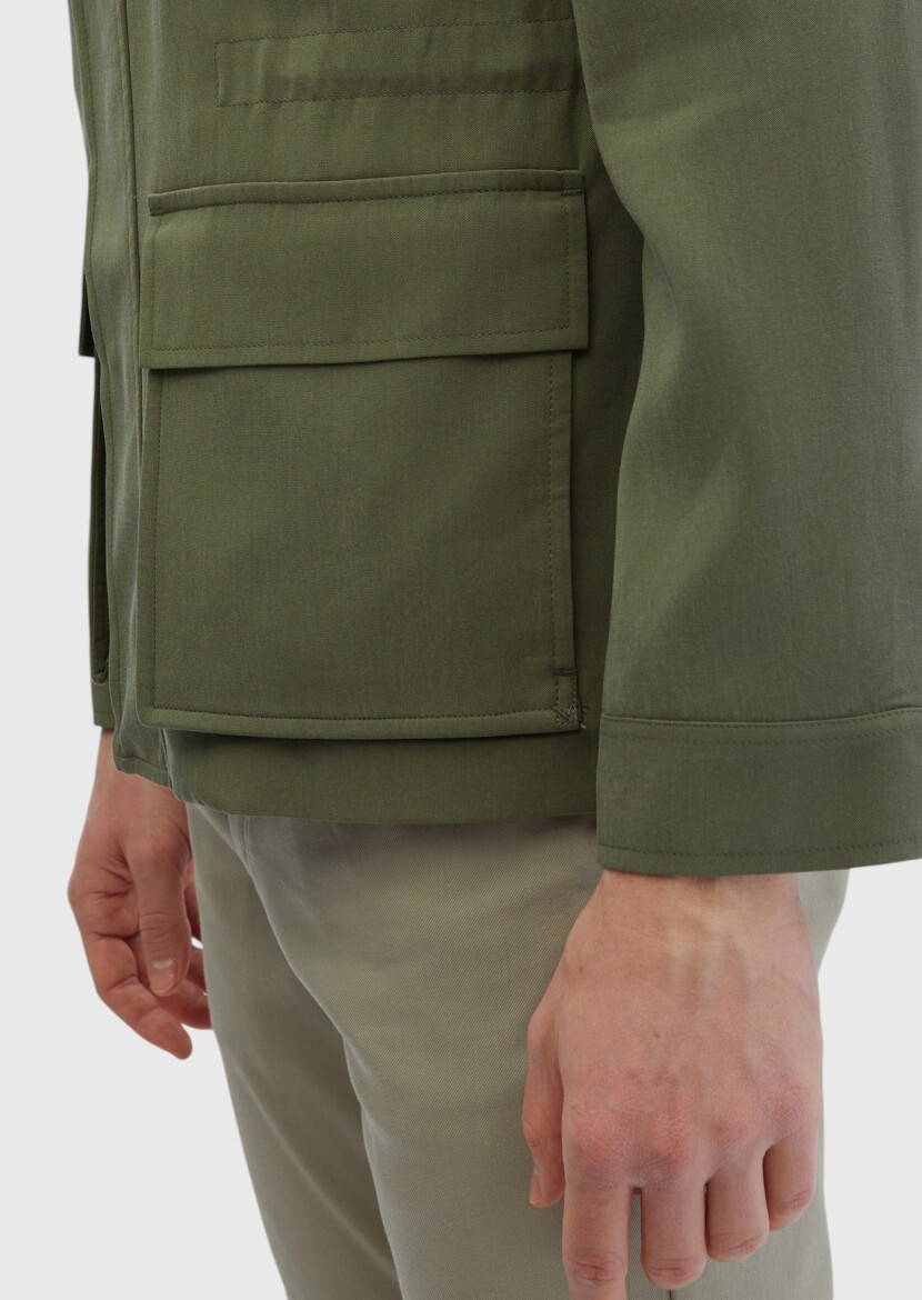 Haki Regular Fit Gömlek Yaka Casual Dokuma Mont - 6