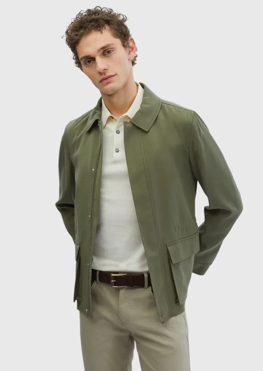 Haki Regular Fit Gömlek Yaka Casual Dokuma Mont - 3