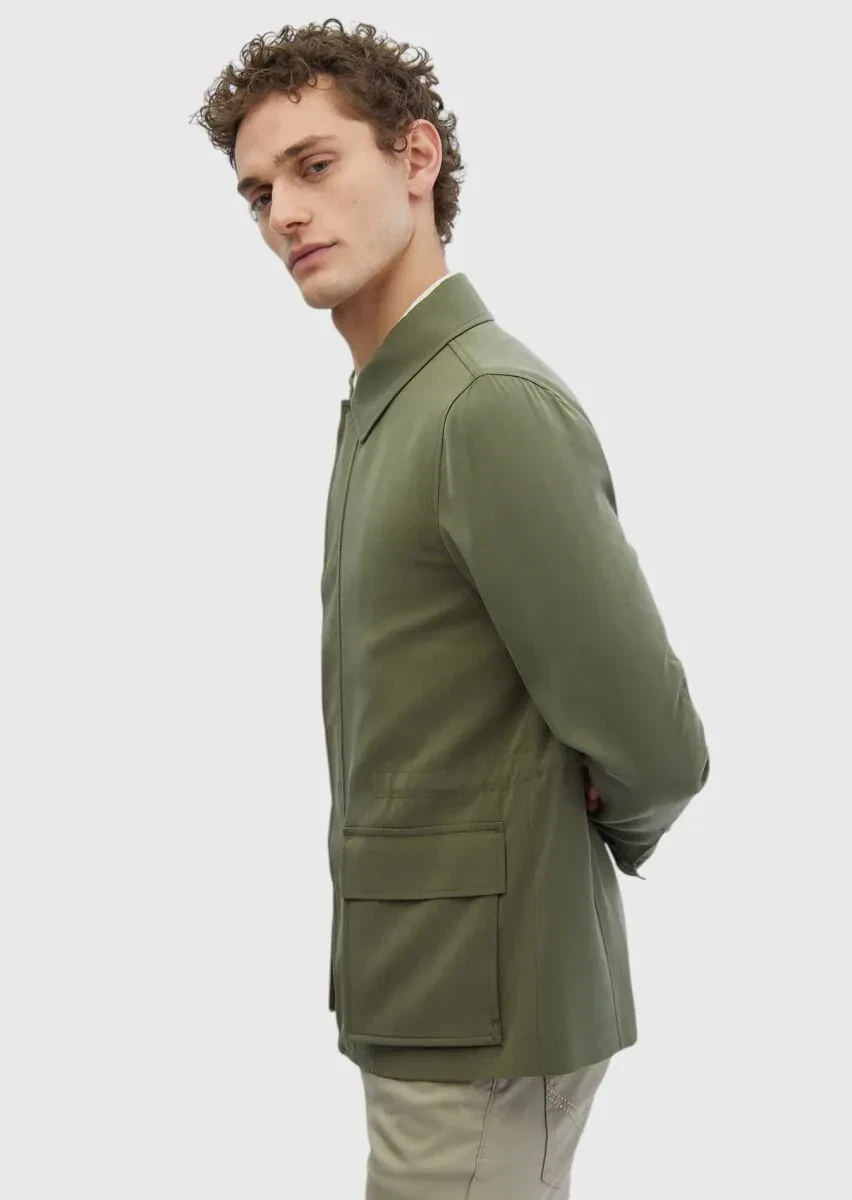 Haki Regular Fit Gömlek Yaka Casual Dokuma Mont - 5