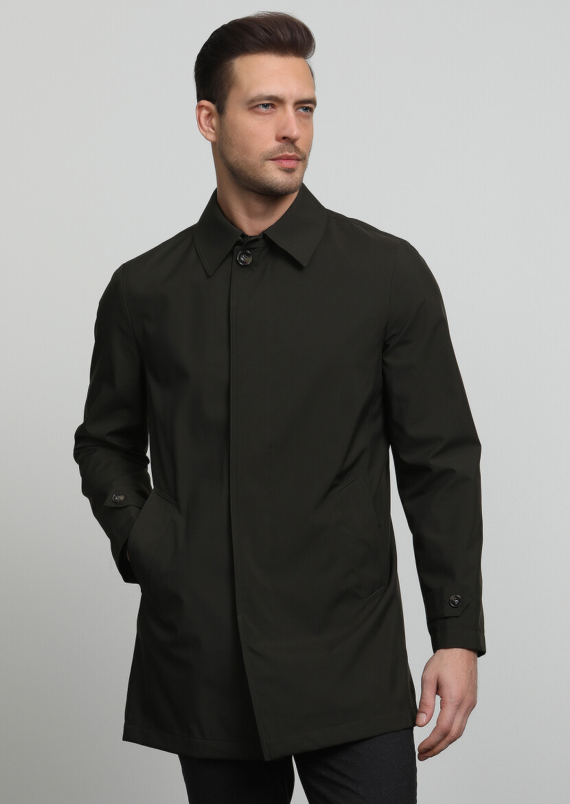 Haki Regular Fit Gömlek Yaka Casual Dokuma Pardösü - 1