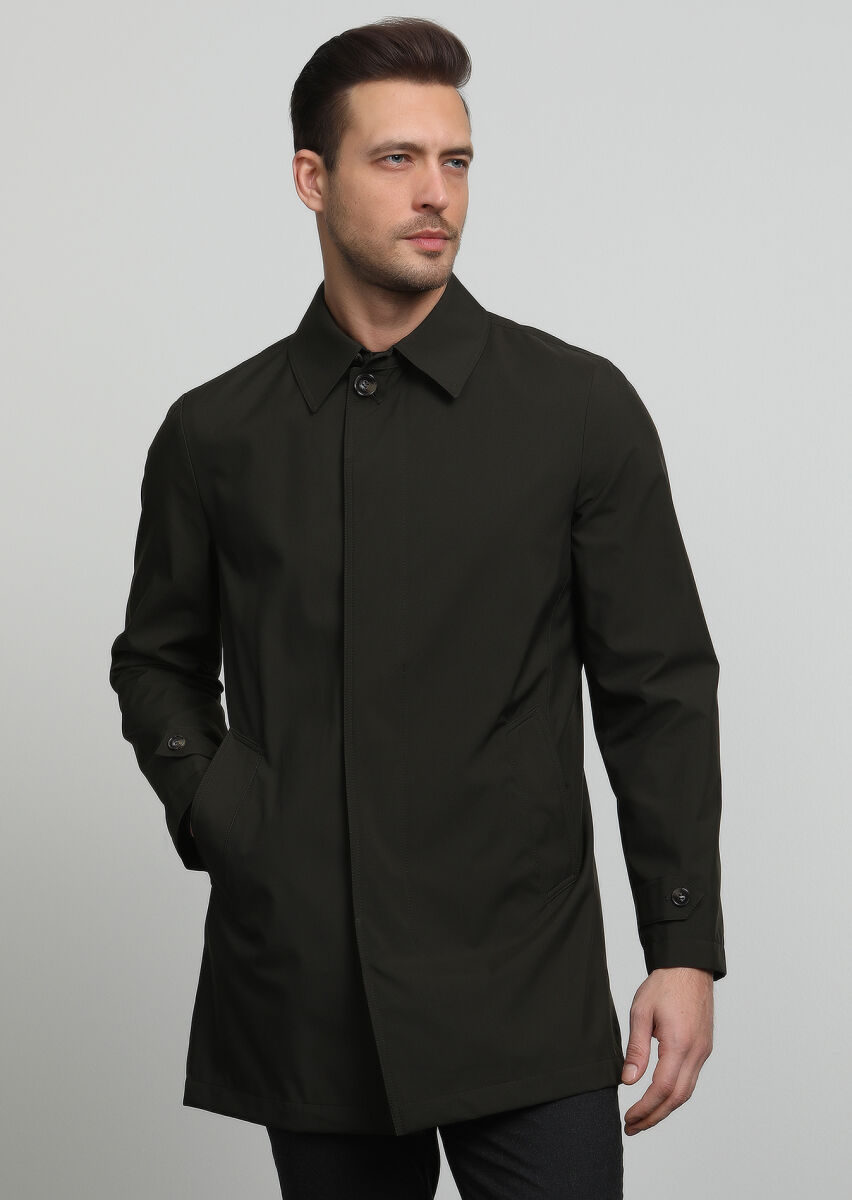 Haki Regular Fit Gömlek Yaka Casual Dokuma Pardösü - 1