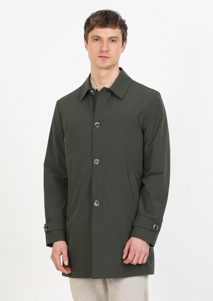 Haki Regular Fit Gömlek Yaka Casual Dokuma Pardösü - 4