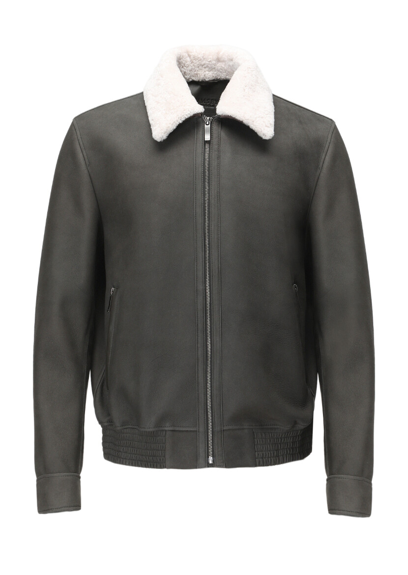 Haki Regular Fit Gömlek Yaka Casual Süet Deri Mont - 8