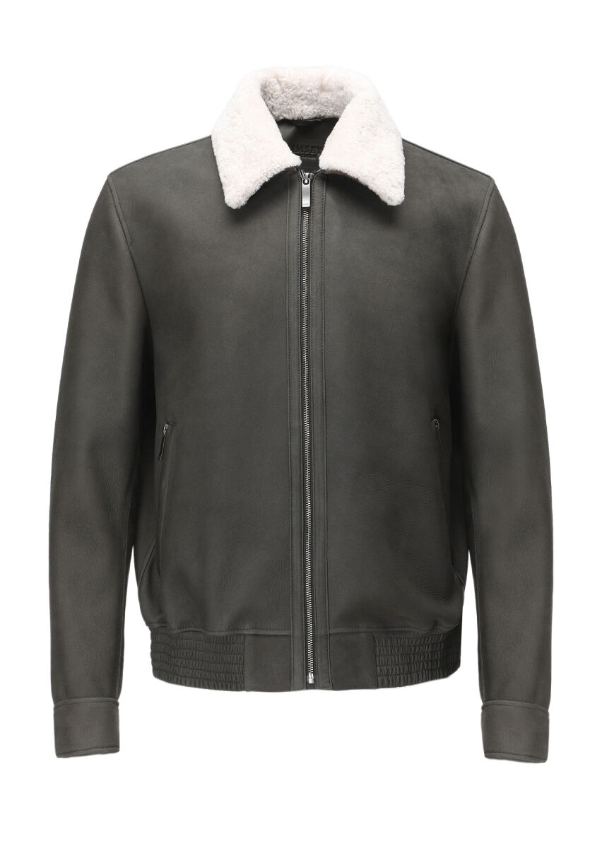 Haki Regular Fit Gömlek Yaka Casual Süet Deri Mont - 8