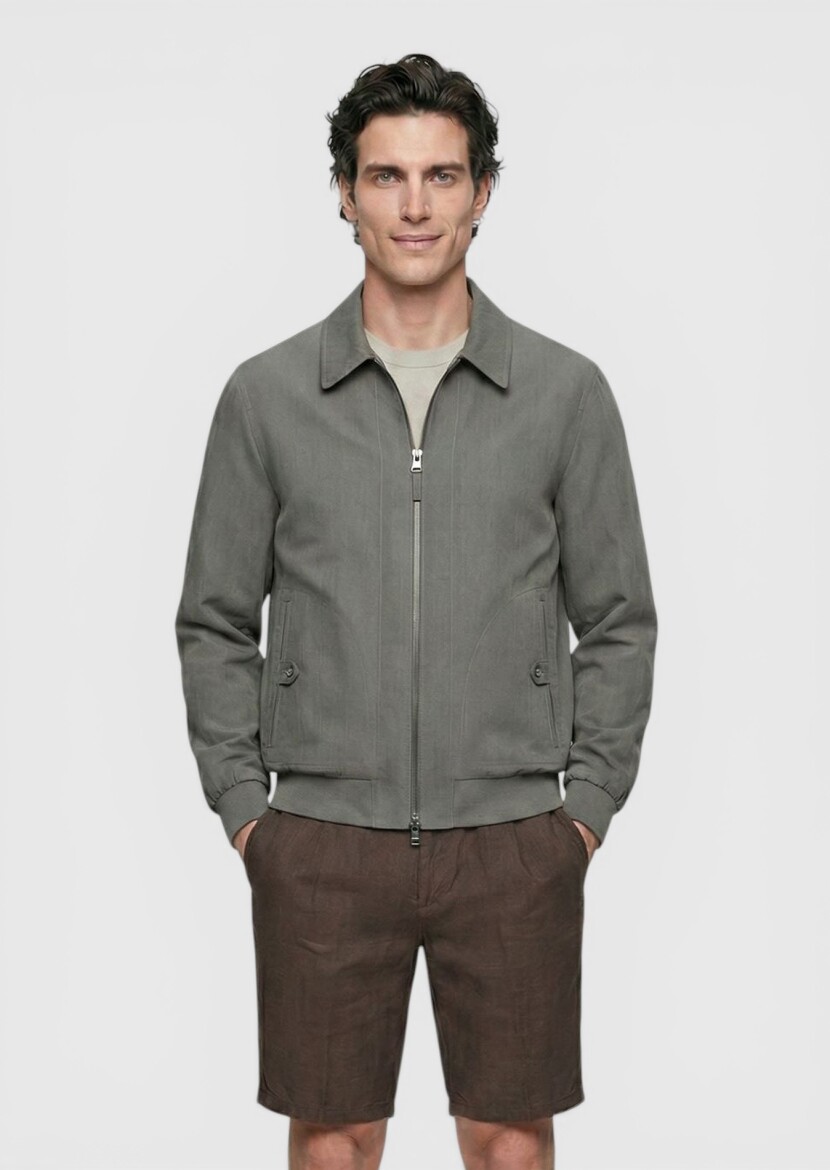 Haki Regular Fit Gömlek Yaka Casual Teknik Mont - 1