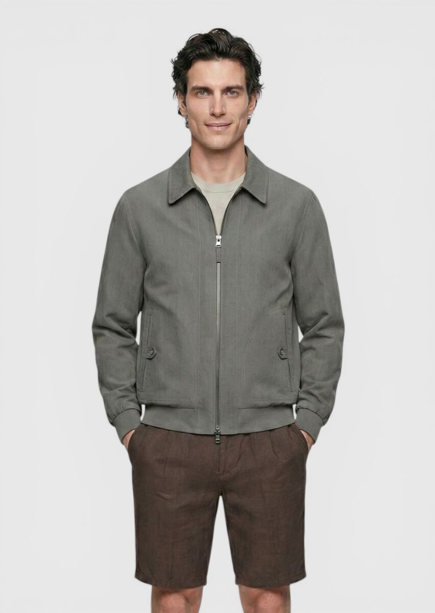 Haki Regular Fit Gömlek Yaka Casual Teknik Mont - 1