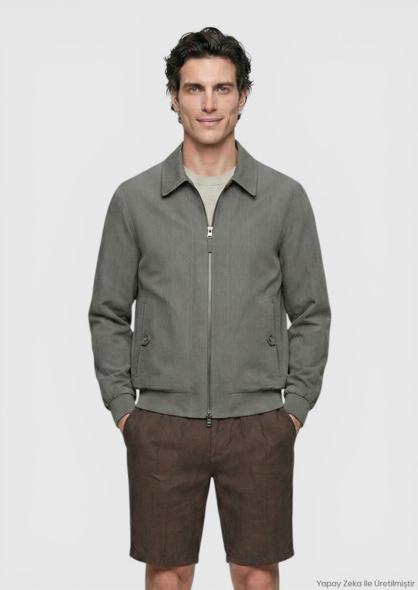 Haki Regular Fit Gömlek Yaka Casual Teknik Mont 