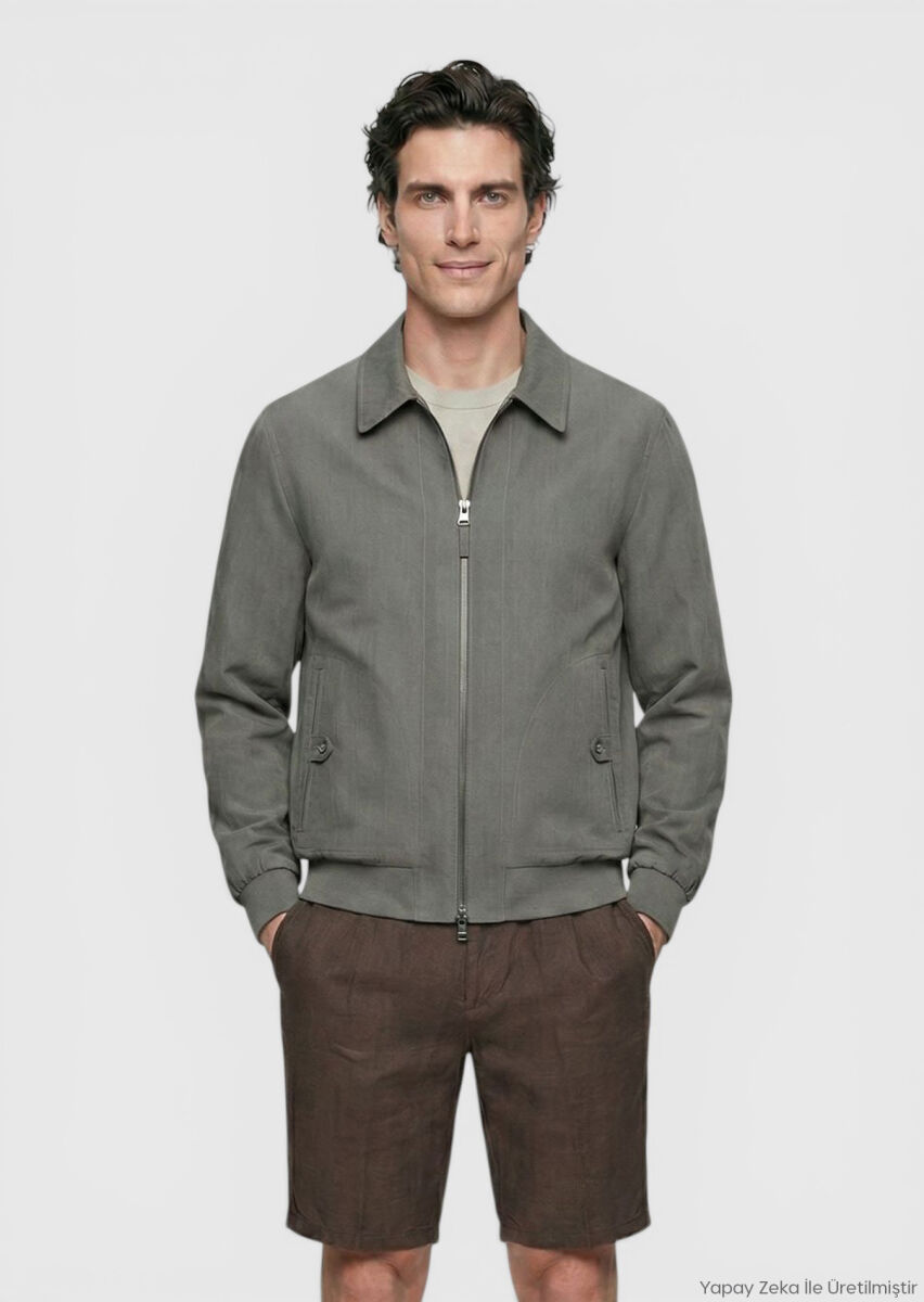 RAMSEY Haki Regular Fit Gömlek Yaka Casual Teknik Mont