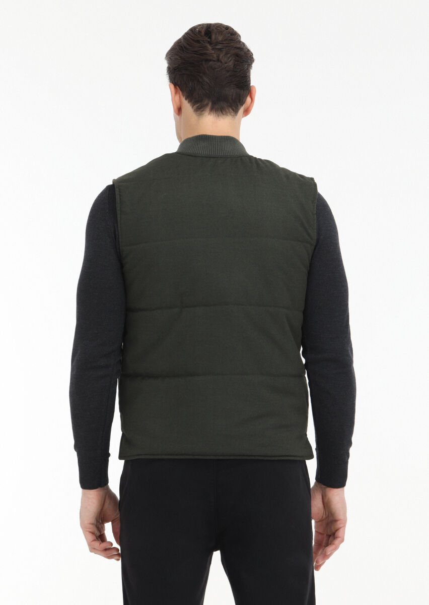 Haki Regular Fit Hakim Yaka Casual Dokuma Spor Yelek - 5