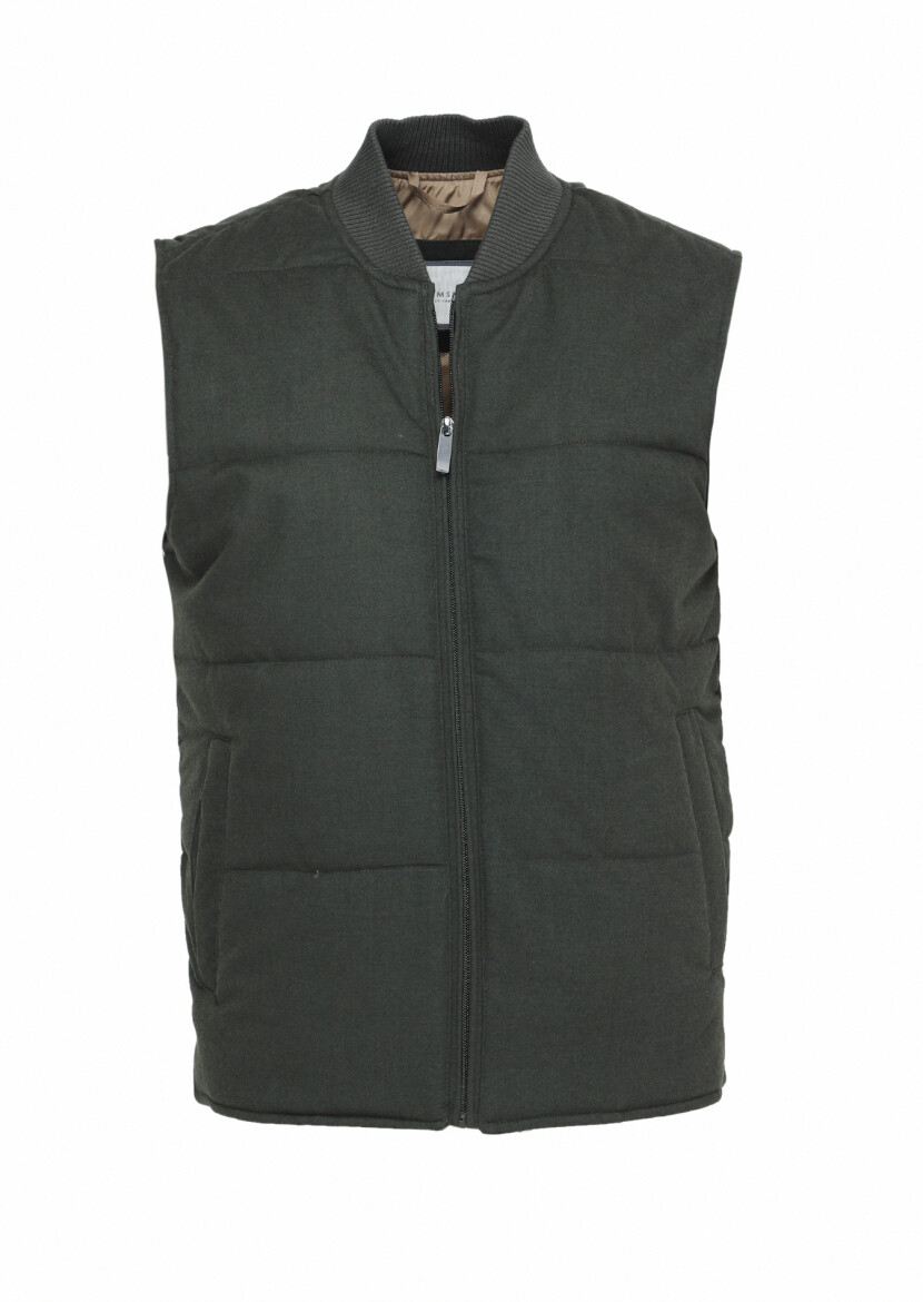 Haki Regular Fit Hakim Yaka Casual Dokuma Spor Yelek - 6