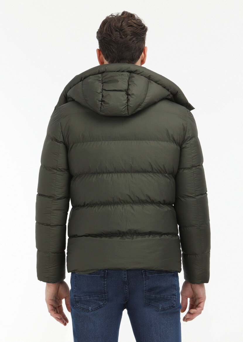 Haki Regular Fit Kapüşonlu Casual Dokuma Mont - 6
