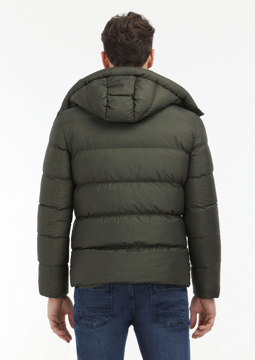 Haki Regular Fit Kapüşonlu Casual Dokuma Mont - 6