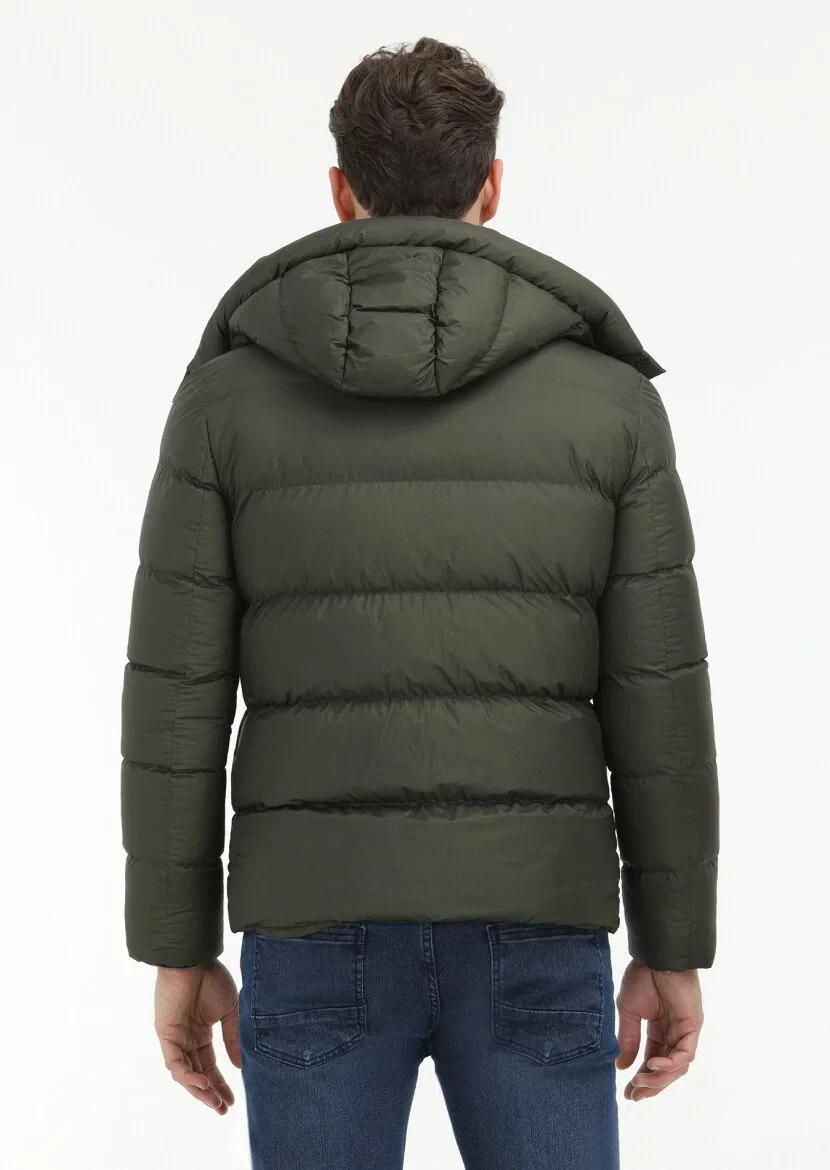 Haki Regular Fit Kapüşonlu Casual Dokuma Mont - 6