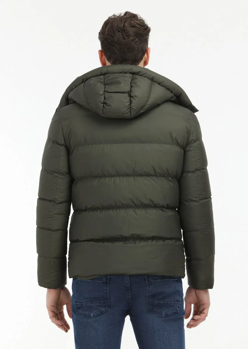 Haki Regular Fit Kapüşonlu Casual Dokuma Mont - 6