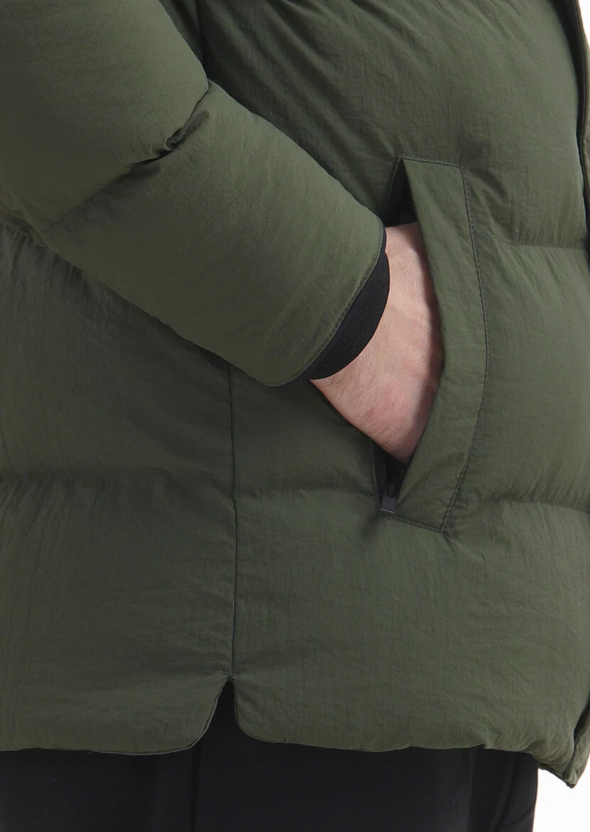 Haki Regular Fit Kapüşonlu Casual Dokuma Mont - 6