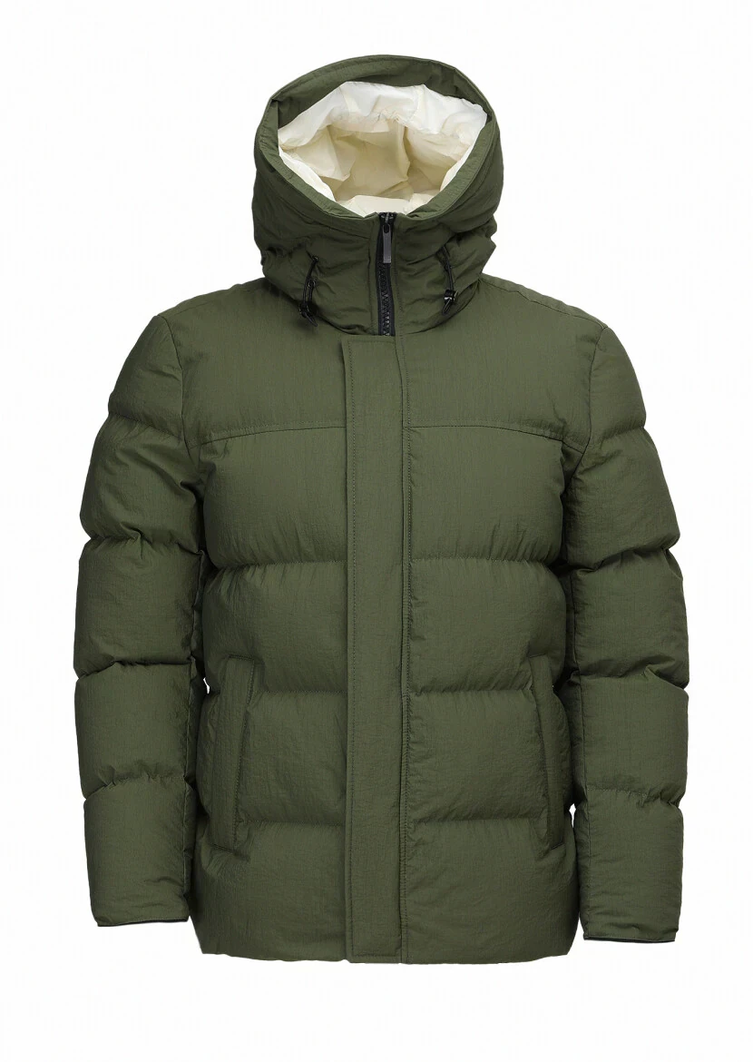 Haki Regular Fit Kapüşonlu Casual Dokuma Mont - 9