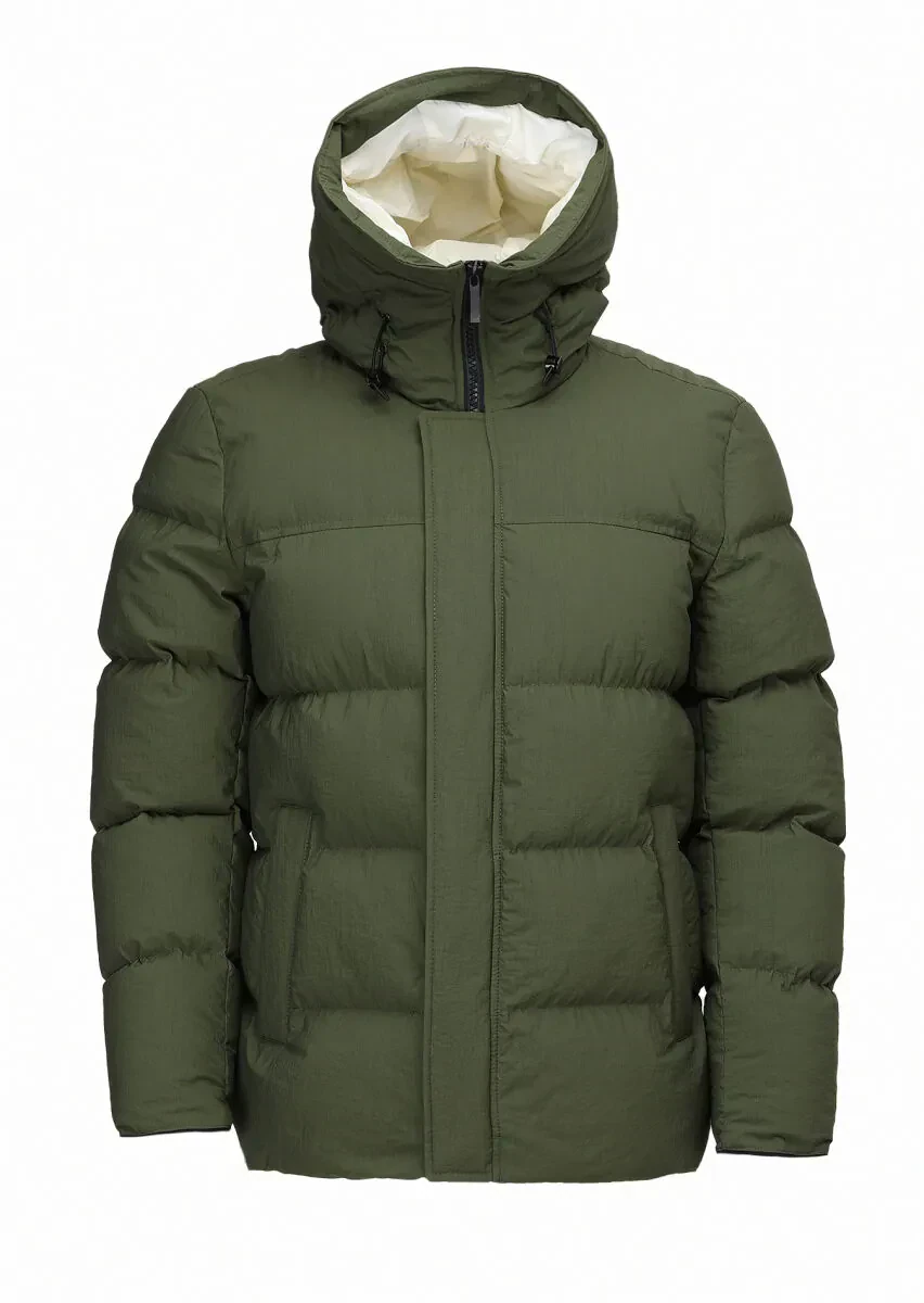Haki Regular Fit Kapüşonlu Casual Dokuma Mont - 9