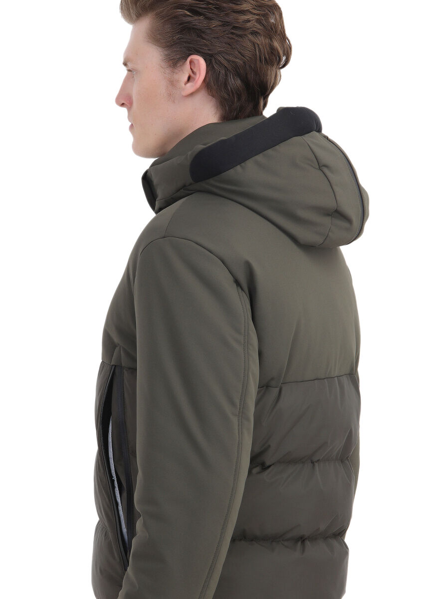 Haki Regular Fit Kapüşonlu Casual Dokuma Mont - 6