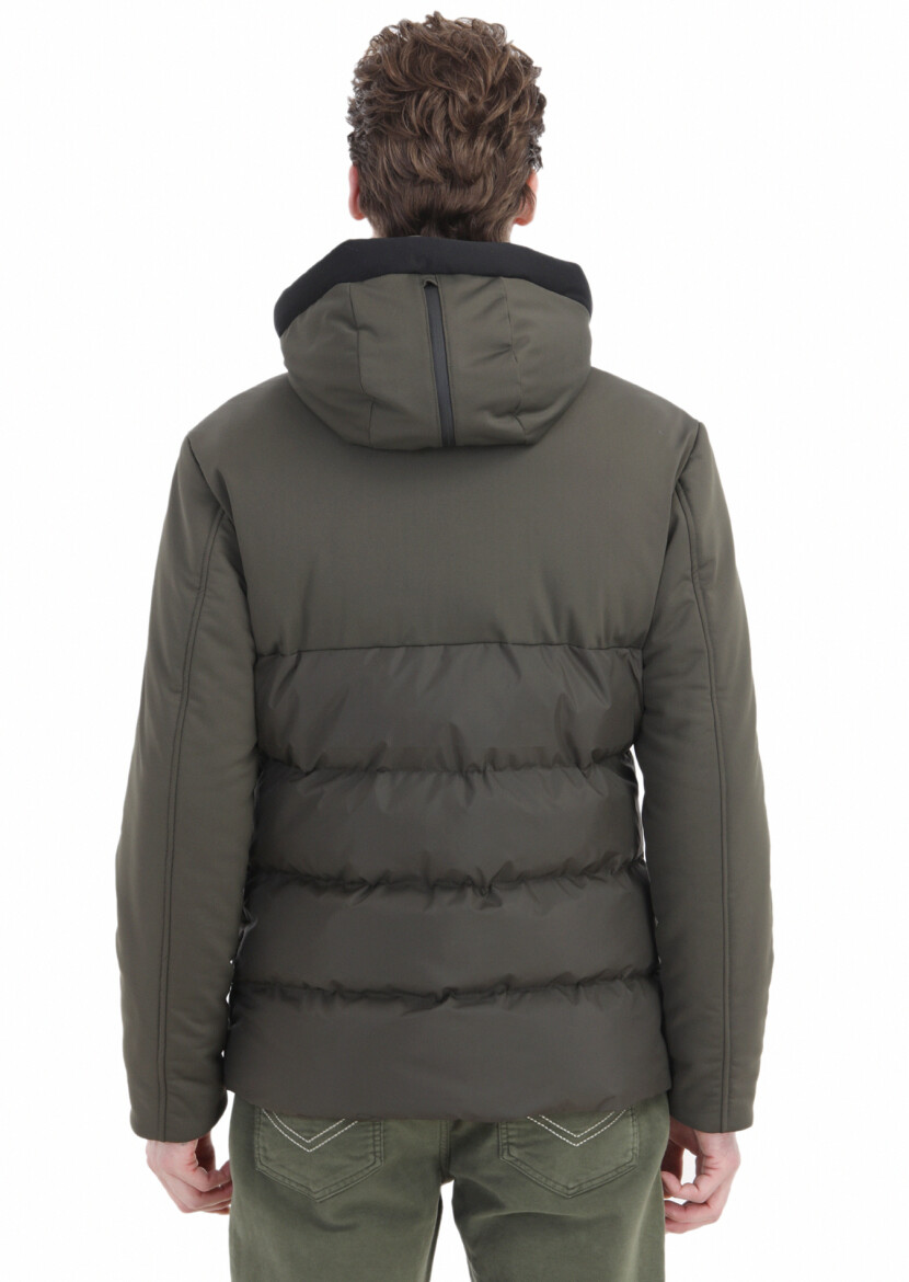 Haki Regular Fit Kapüşonlu Casual Dokuma Mont - 7