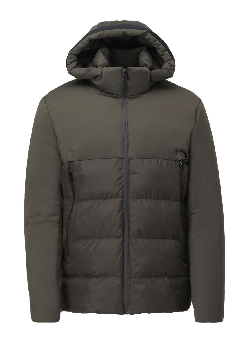 Haki Regular Fit Kapüşonlu Casual Dokuma Mont - 8