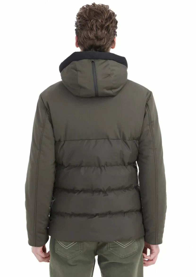 Haki Regular Fit Kapüşonlu Casual Dokuma Mont - 7