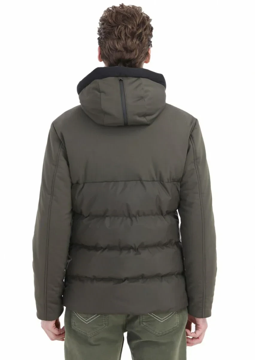 Haki Regular Fit Kapüşonlu Casual Dokuma Mont - 7