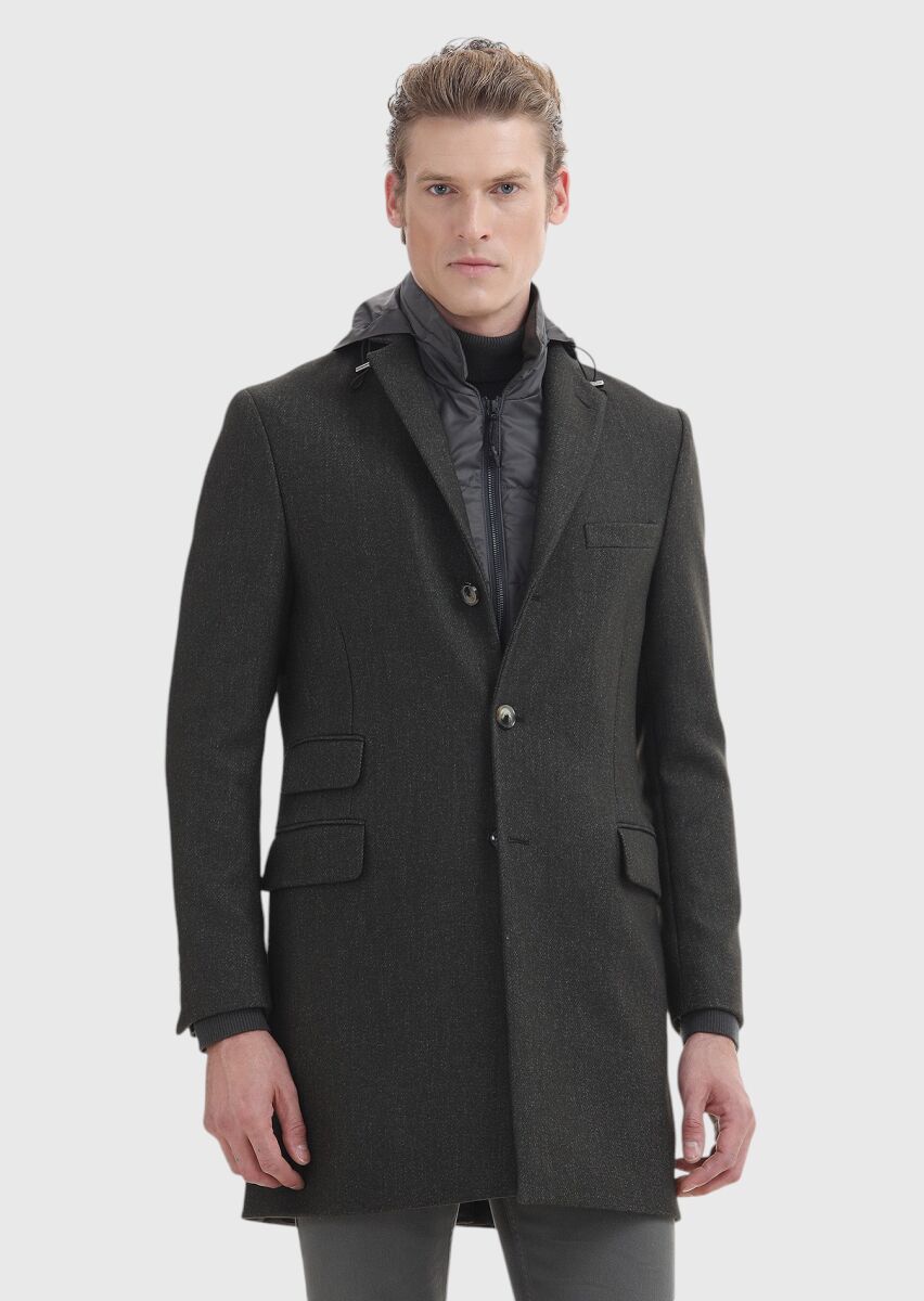 Haki Regular Fit Kelebek Yaka Casual Dokuma Palto - 3