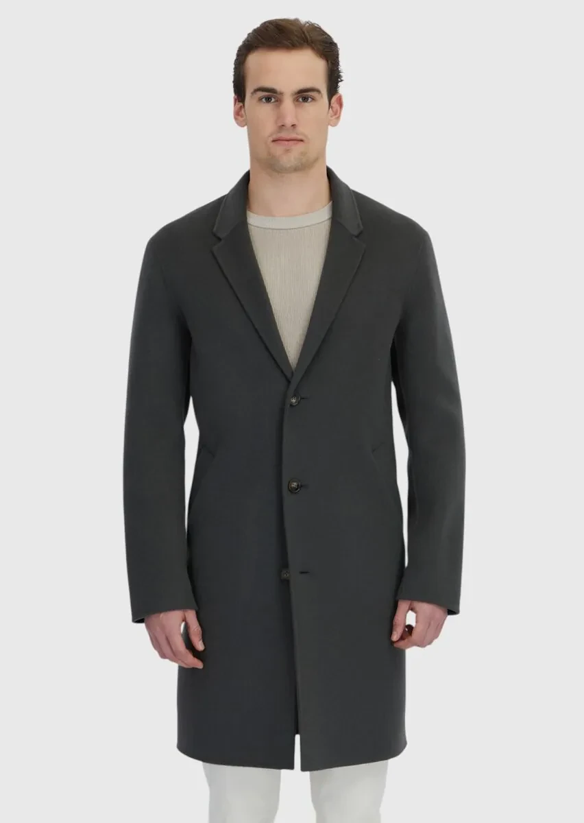 Haki Regular Fit Kelebek Yaka Klasik Dokuma Palto - 3