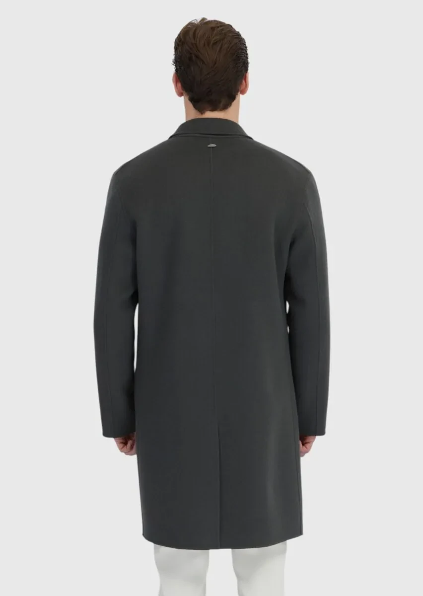 Haki Regular Fit Kelebek Yaka Klasik Dokuma Palto - 7