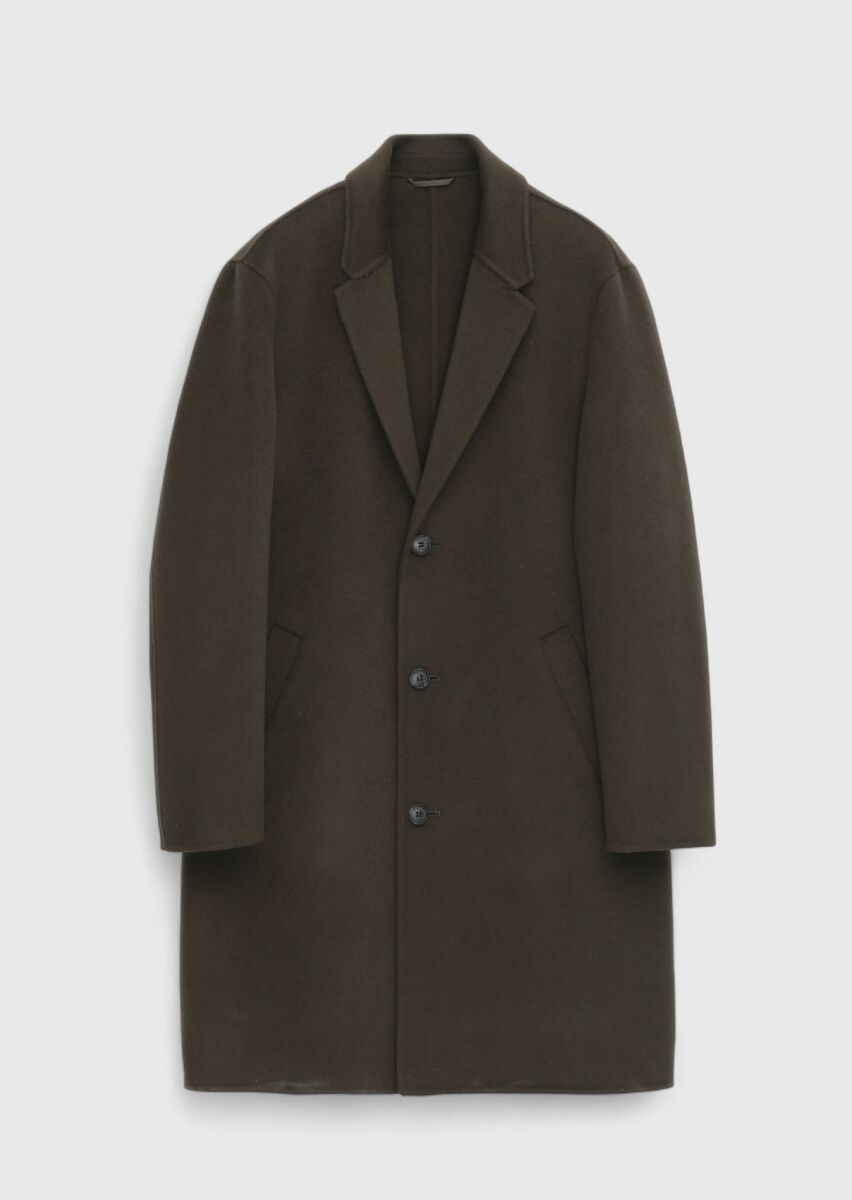 Haki Regular Fit Kelebek Yaka Klasik Dokuma Palto - 1