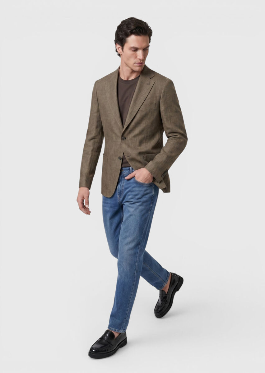 Haki Shirt Shoulder Slim Fit %100 Keten Ceket - 2