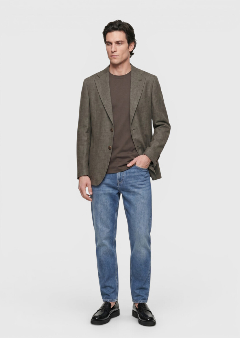 Haki Shirt Shoulder Slim Fit %100 Keten Ceket - 4