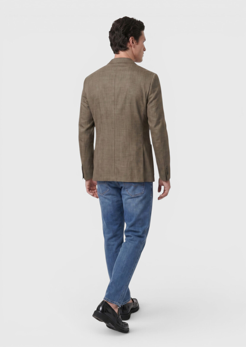 Haki Shirt Shoulder Slim Fit %100 Keten Ceket - 5