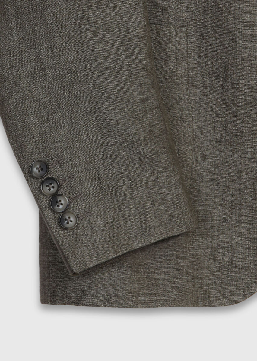 Haki Shirt Shoulder Slim Fit %100 Keten Ceket - 8