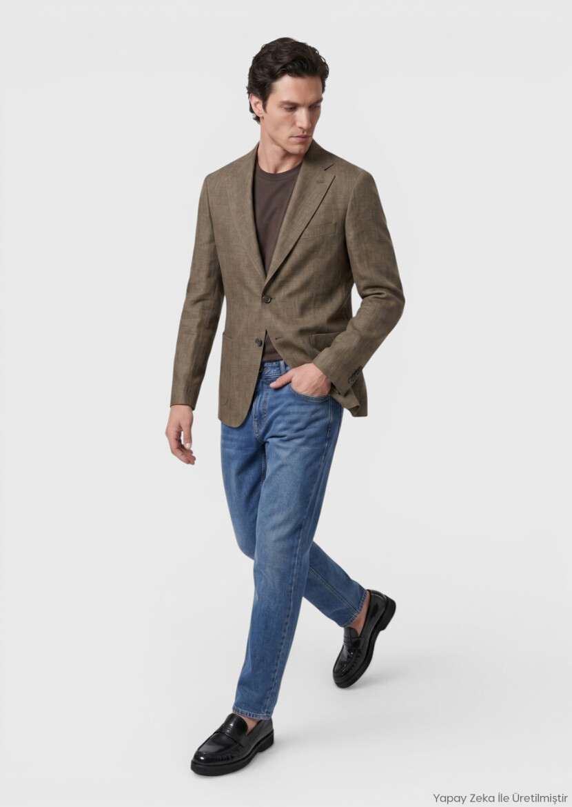 Haki Shirt Shoulder Slim Fit %100 Keten Ceket - RAMSEY