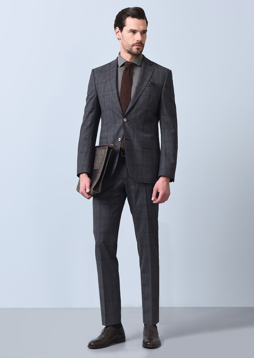 Hard Coal Checkered Modern Fit Wool Blended Suit - 2