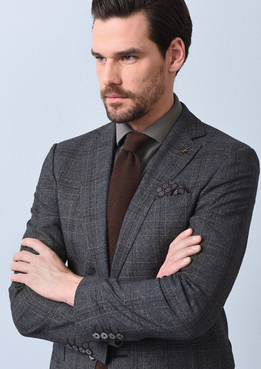 Hard Coal Checkered Modern Fit Wool Blended Suit - 3