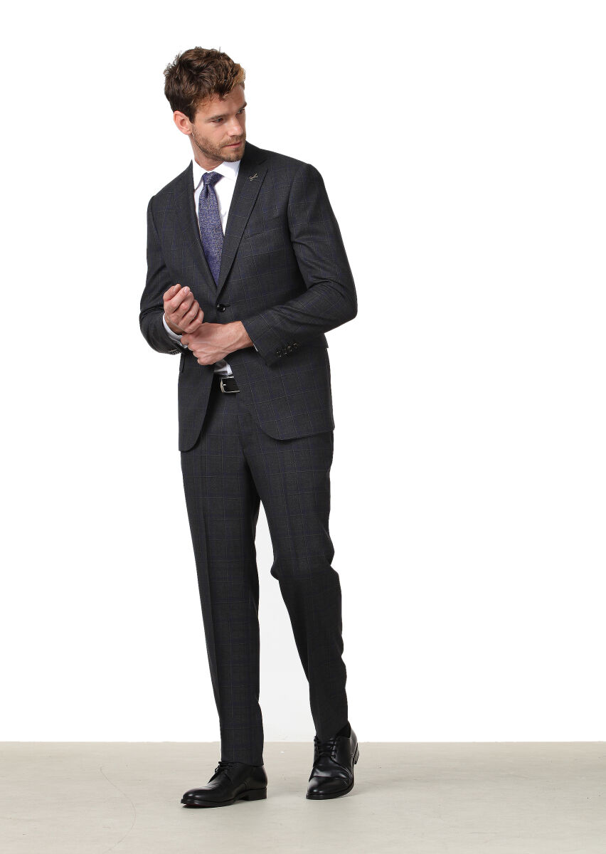 Hard Coal Checkered Regular Fit 100% Wool Suit - 1