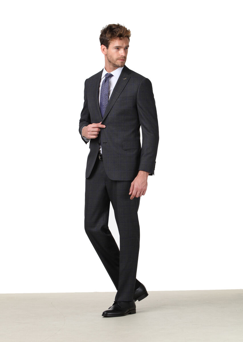 Hard Coal Checkered Regular Fit 100% Wool Suit - 2