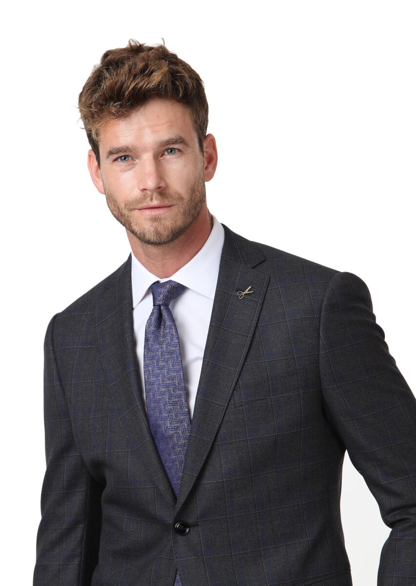 Hard Coal Checkered Regular Fit 100% Wool Suit - 3