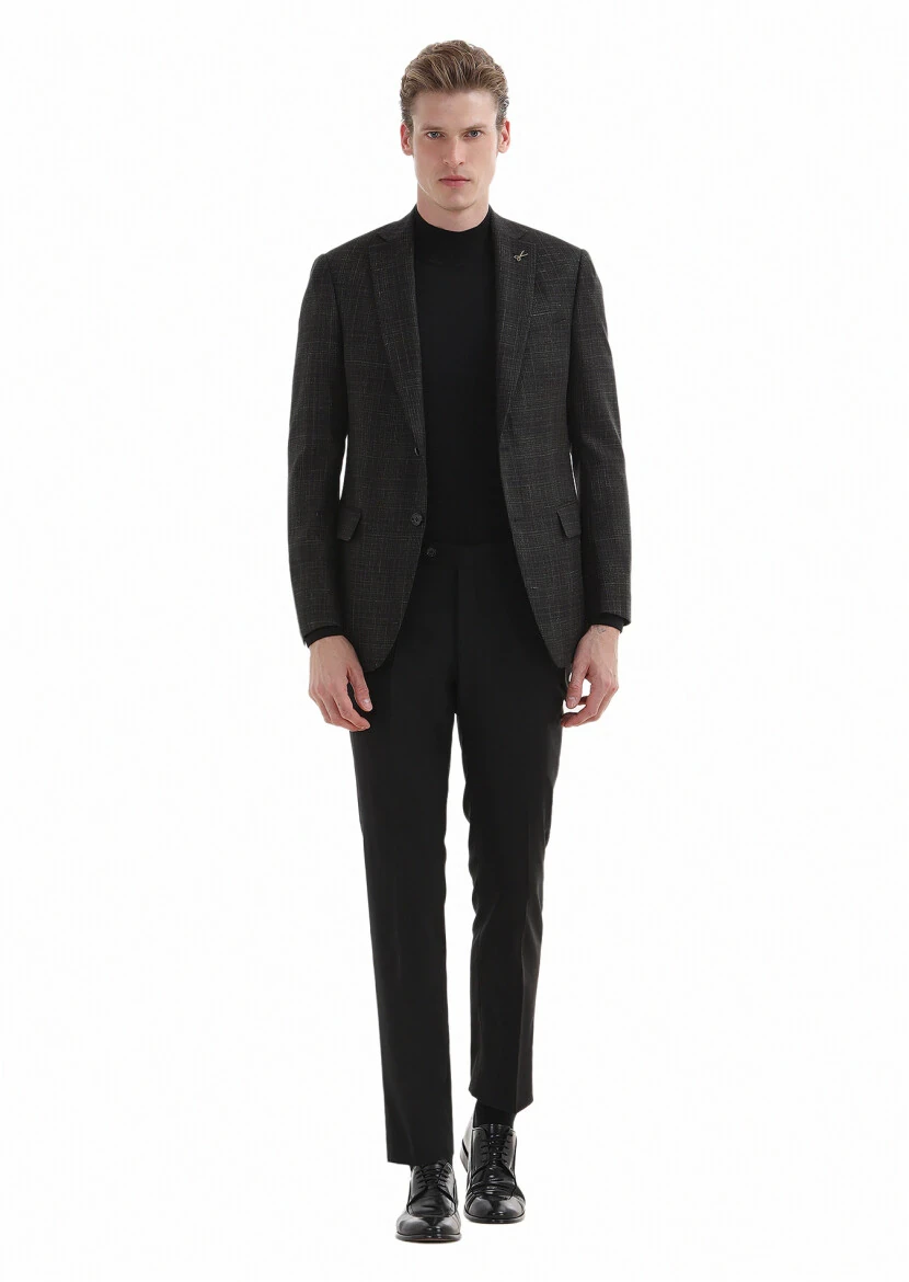 Hard Coal Checkered Regular Fit Silk Blended Jacket - 1